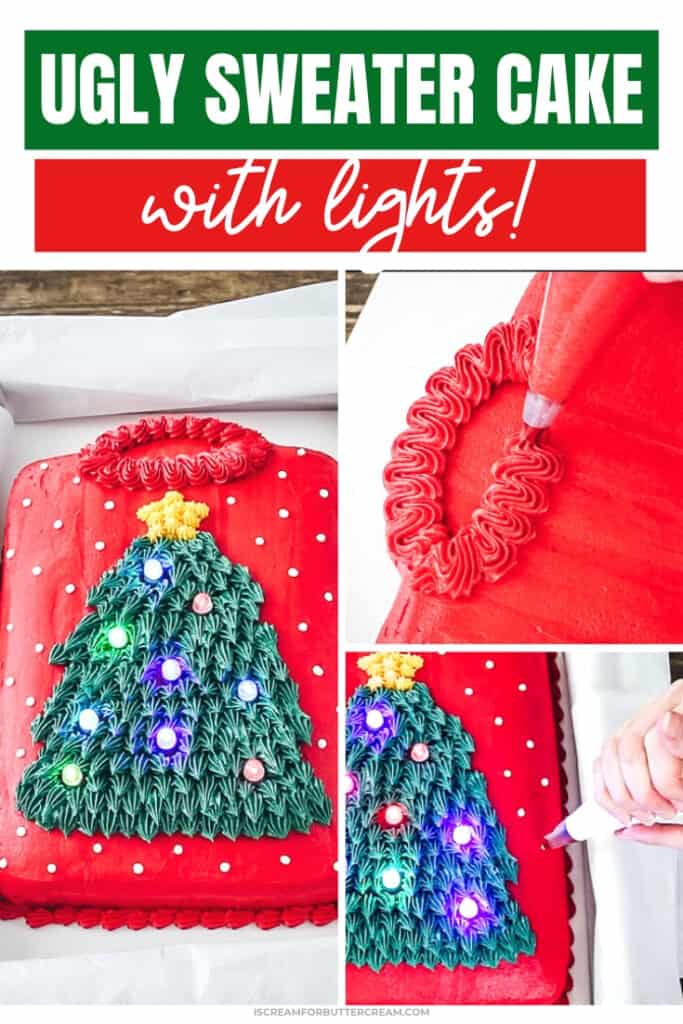 ugly sweater cake with lights pin graphic 3