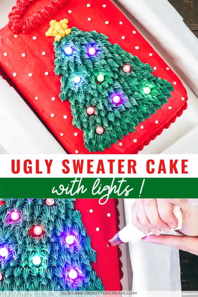 ugly sweater cake with lights pinterest graphic 2