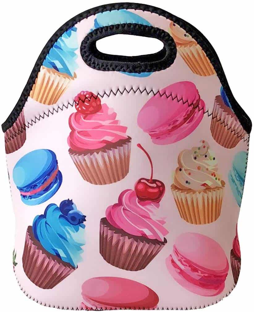 Cute tote or lunch bag with colorful cupcakes.