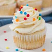 cake batter buttercream on cupcake with sprinkles
