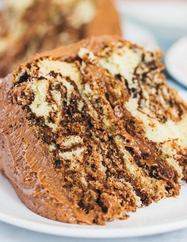 close up of marble cake slice