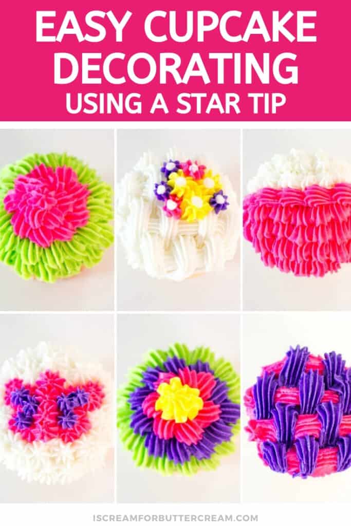 Easy Cupcake Decorating Using a Star Tip pin graphic
