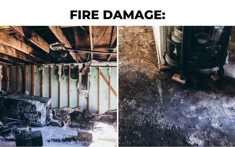 Fire damage in garage and way to kitchen.