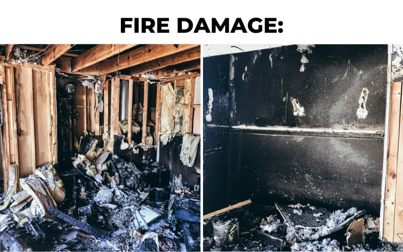 Fire damage in garage and utility room.