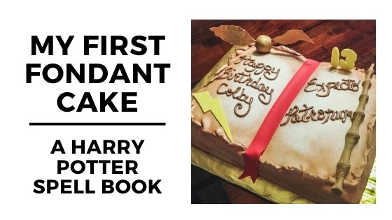 First fondant cake graphic of a harry potter spell book.