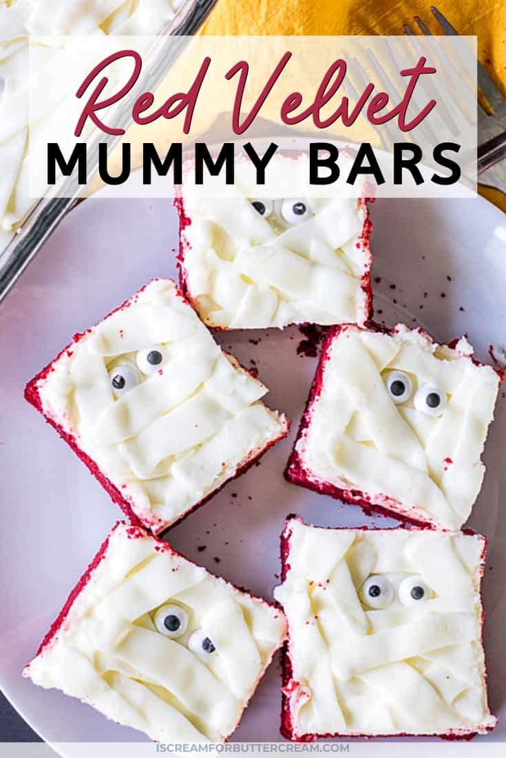 Mummy Red Velvet Chewy Bars pin graphic