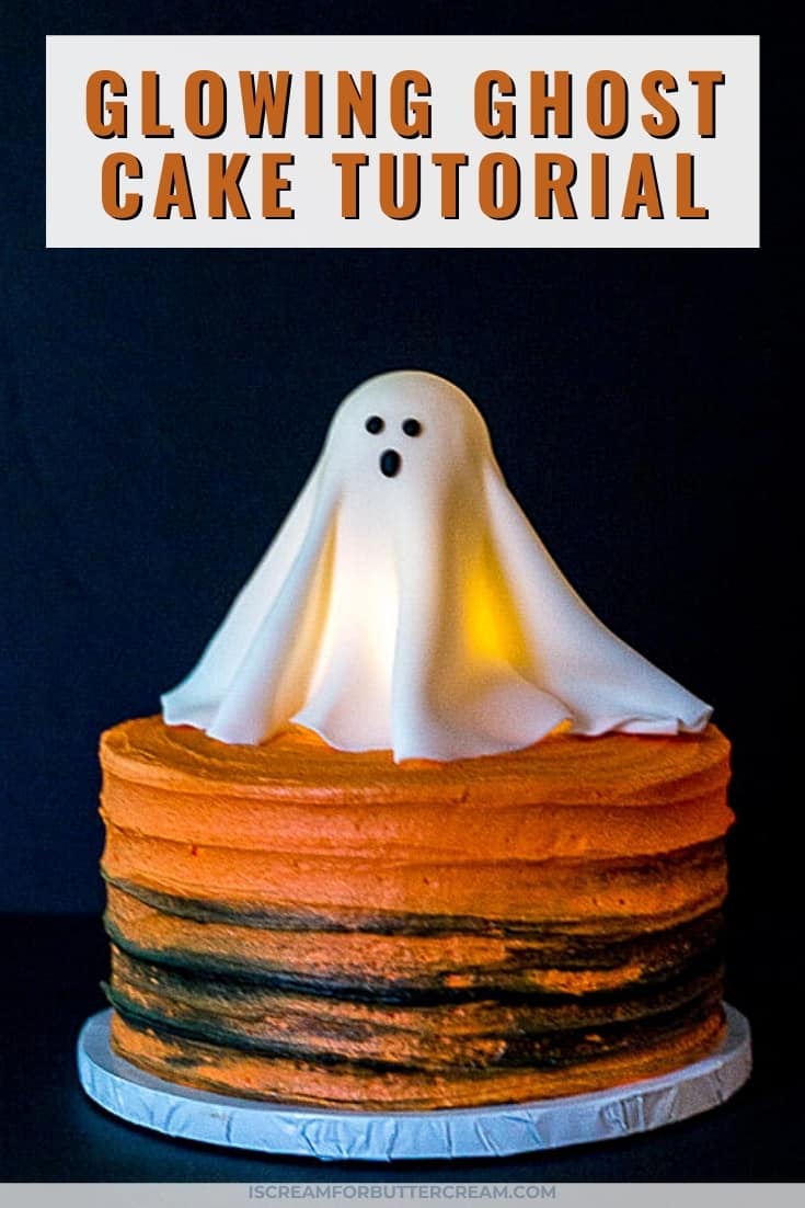 Glowing Ghost Cake Tutorial pin graphic