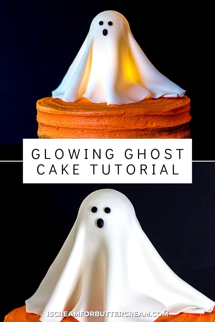 Glowing Ghost Cake Tutorial pin graphic