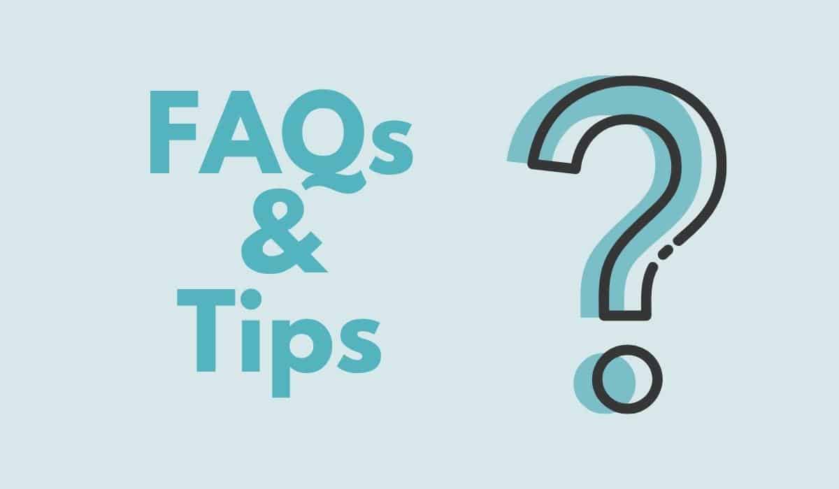 Teal graphic with question mark for FAQ section.