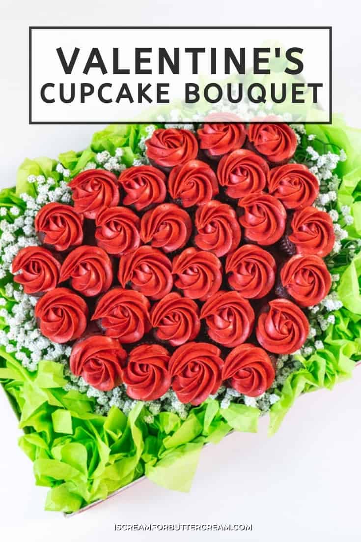 Easy Valentine's Cupcake Bouquet in a Box Pinterest graphic
