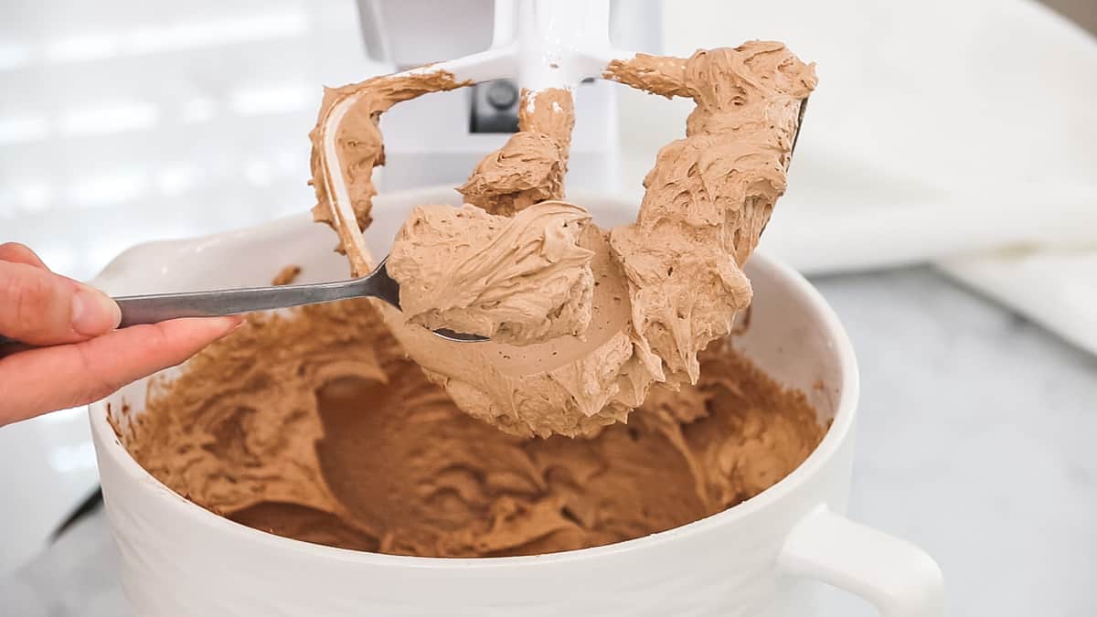 mixer with chocolate buttercream