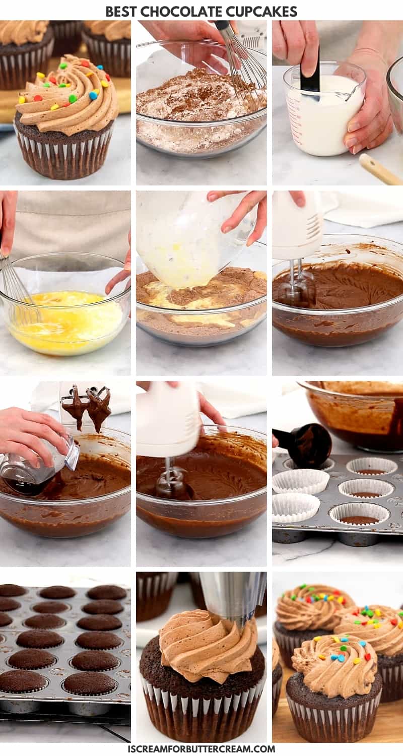 collage of baking cupcake steps