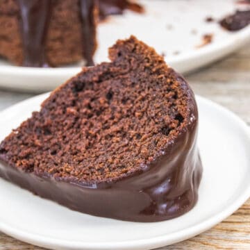 slice of chocolate pound cake on a plate