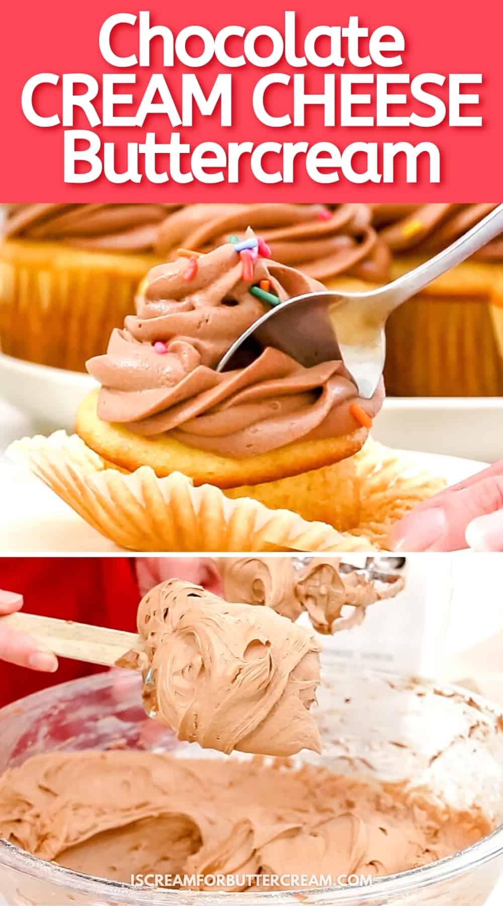 cutting into cupcake with frosting pin graphic