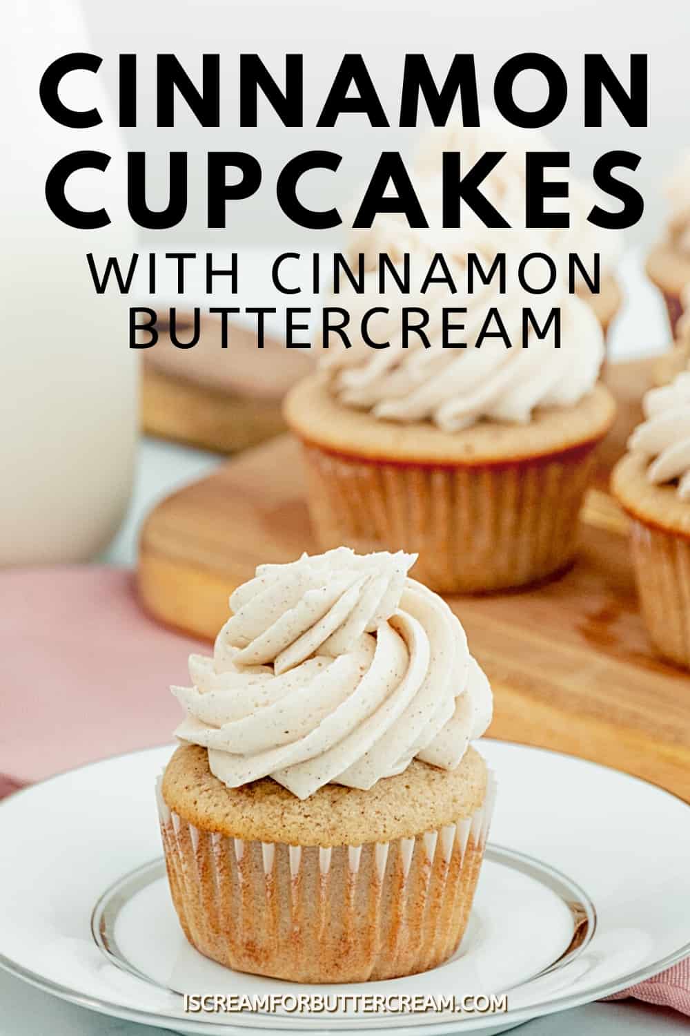 pin image for cinnamon cupcakes with text
