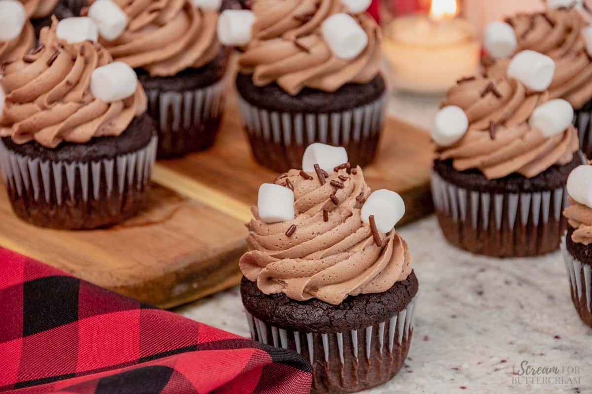 hot chocolate frosting on chocolate cupcakes