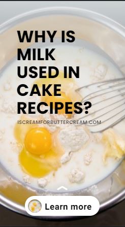 Mixing bowl with eggs and flour and milk with text overlay.
