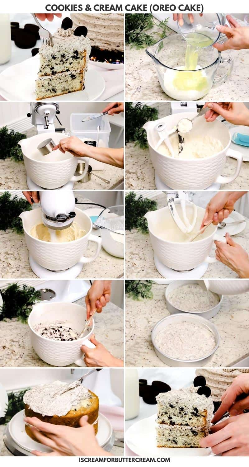 Oreo cake process collage.