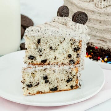Featured image with slice of cookies and cream cake.