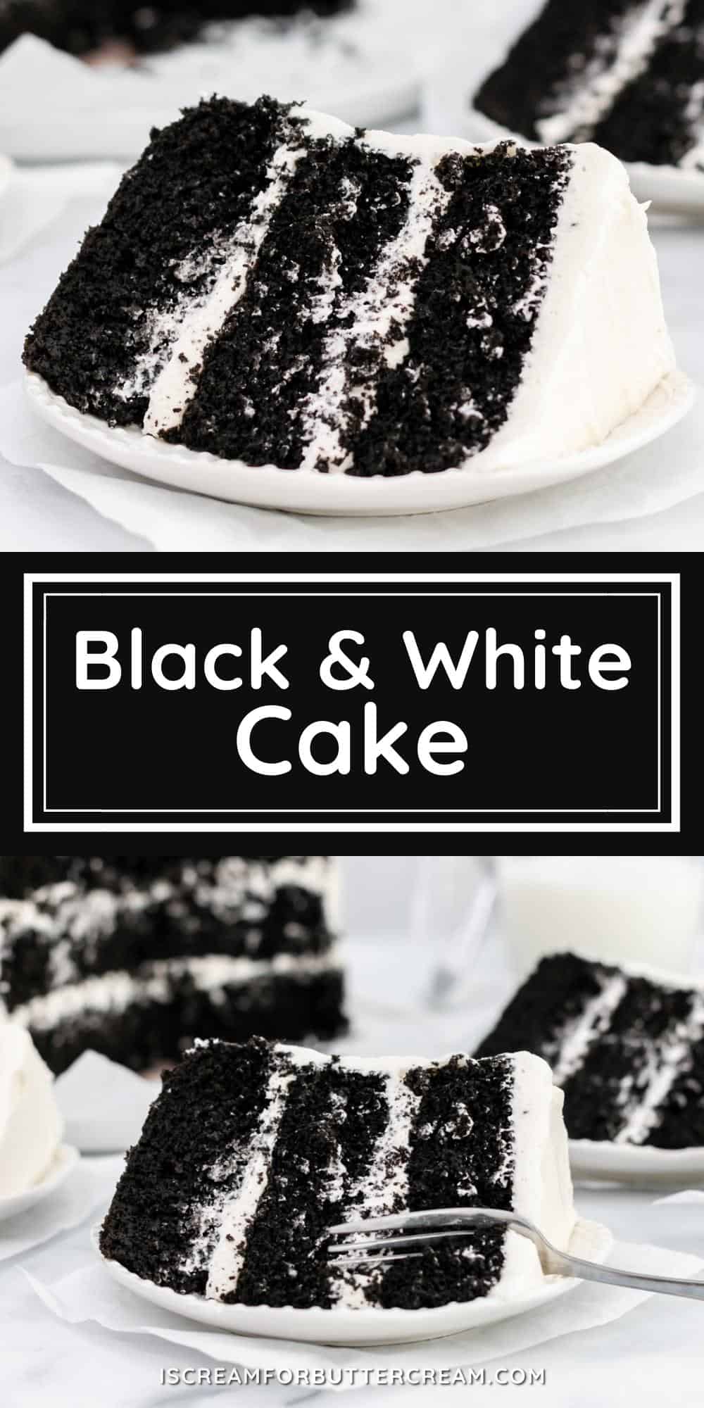 Collage of black cocoa cake with text overlay.