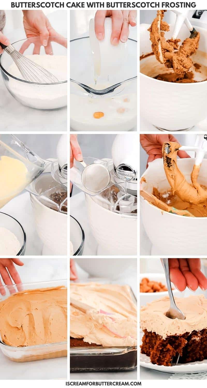 Steps to make the butterscotch cake collage.