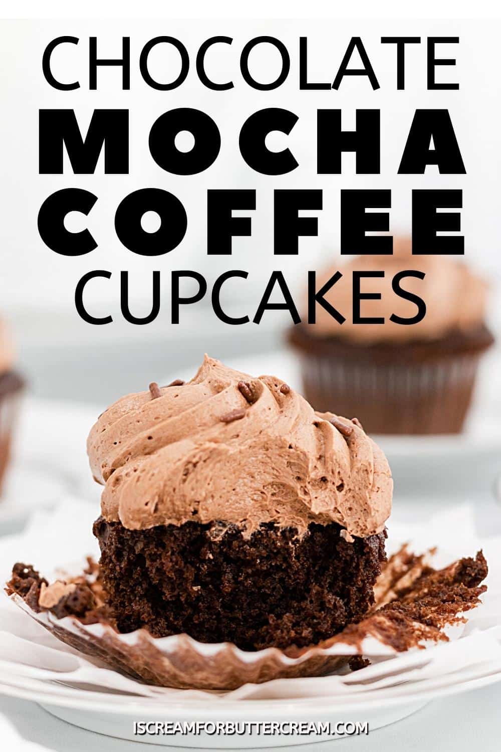 Chocolate mocha coffee cupcakes with icing pin graphic.