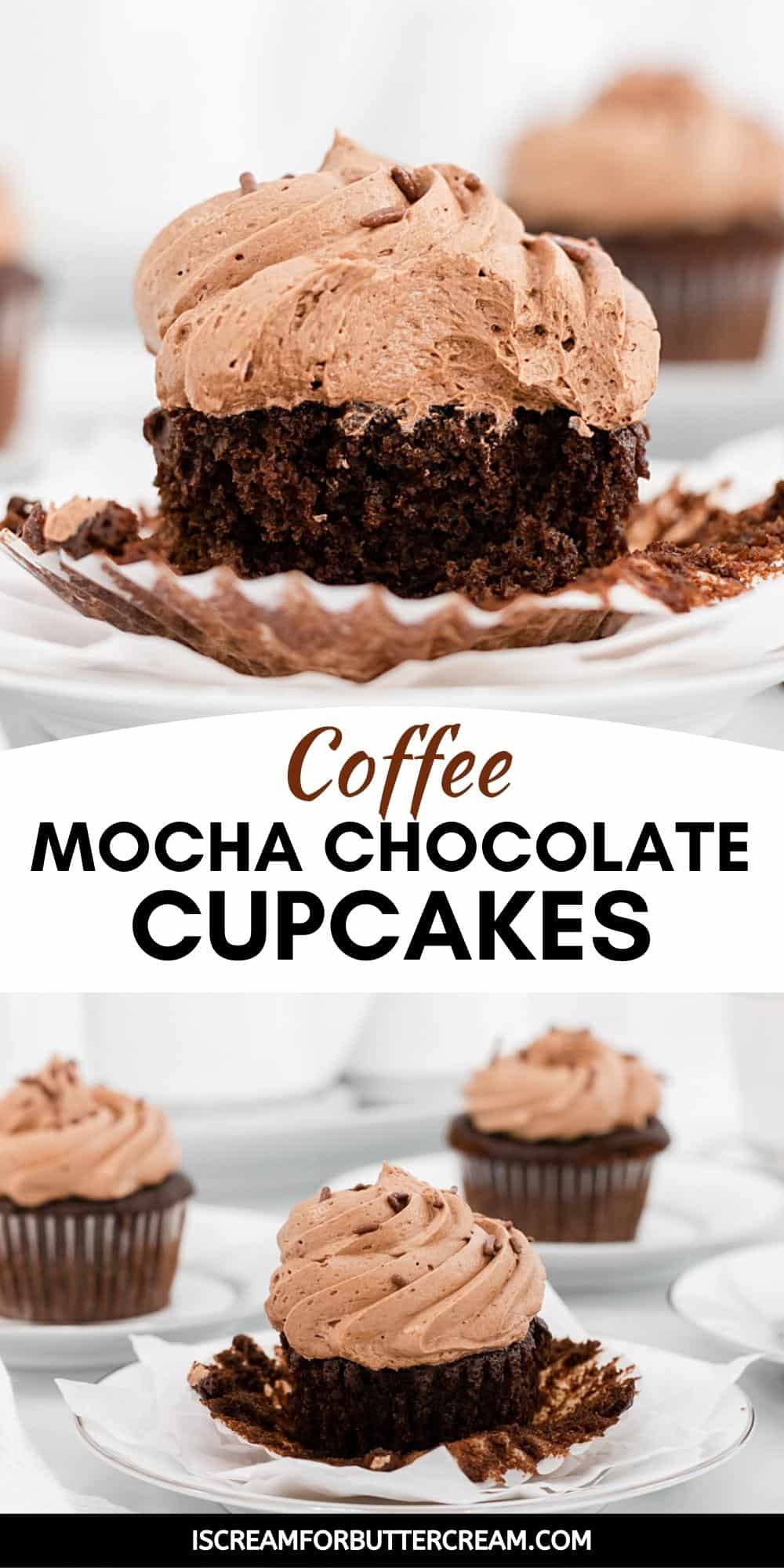 Mocha cupcakes with frosting pin image.