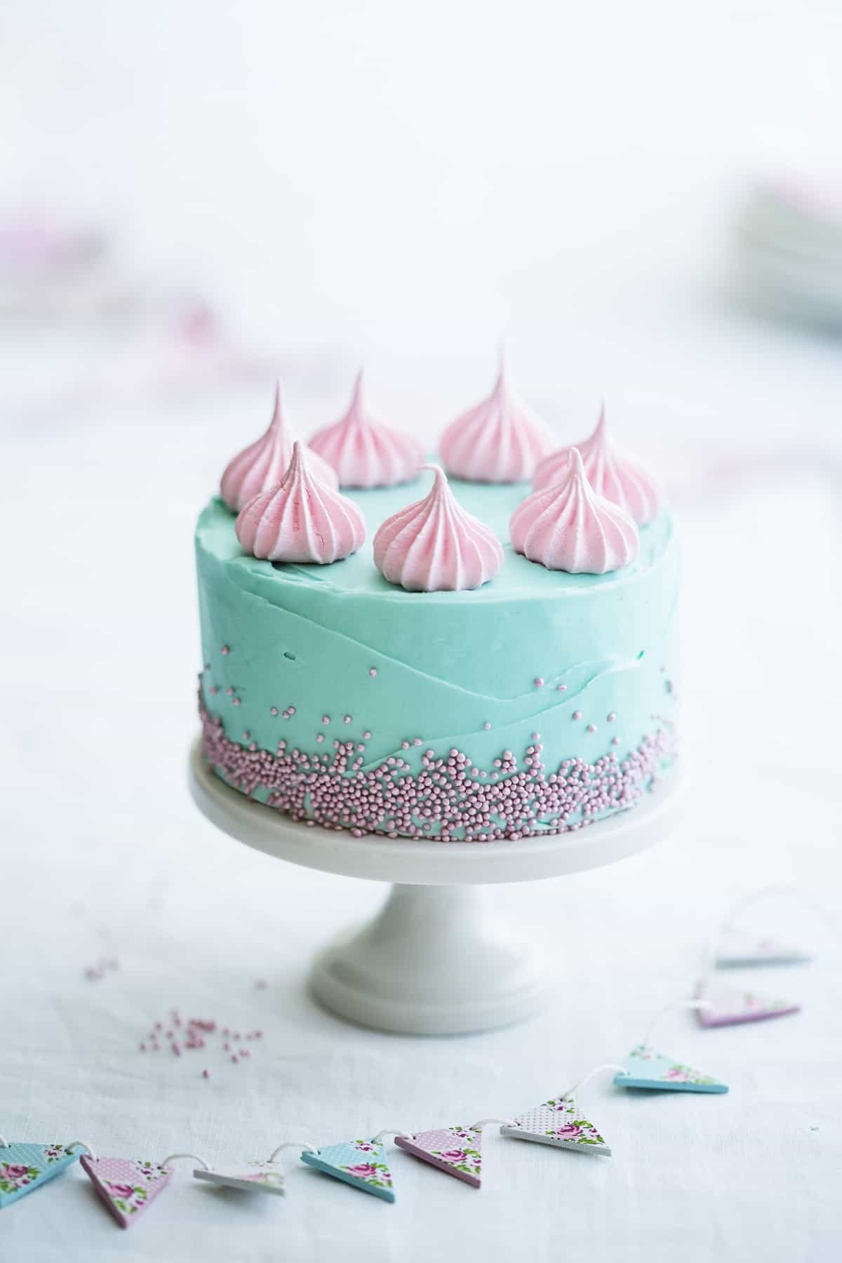 Blue and pink decorated cake.