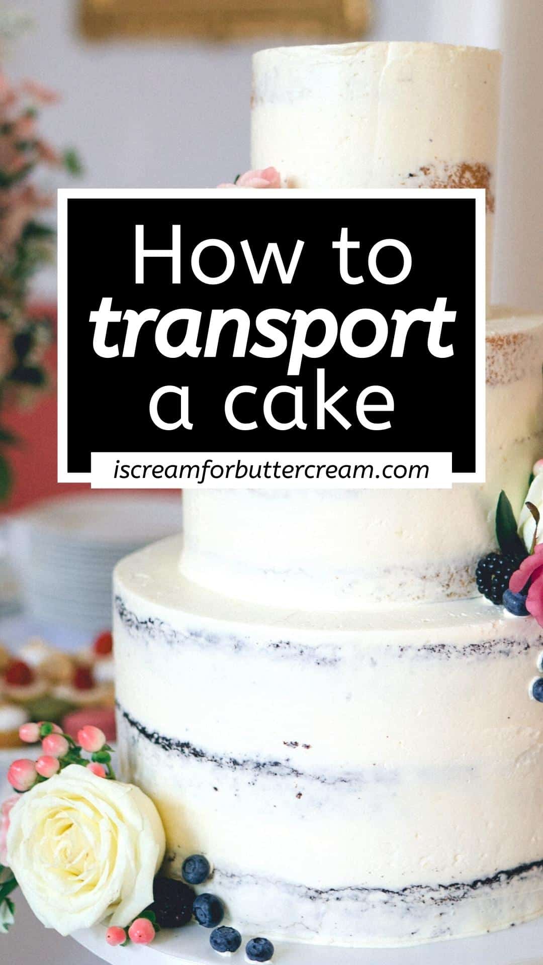 Pin graphic with a large white cake and text overlay.