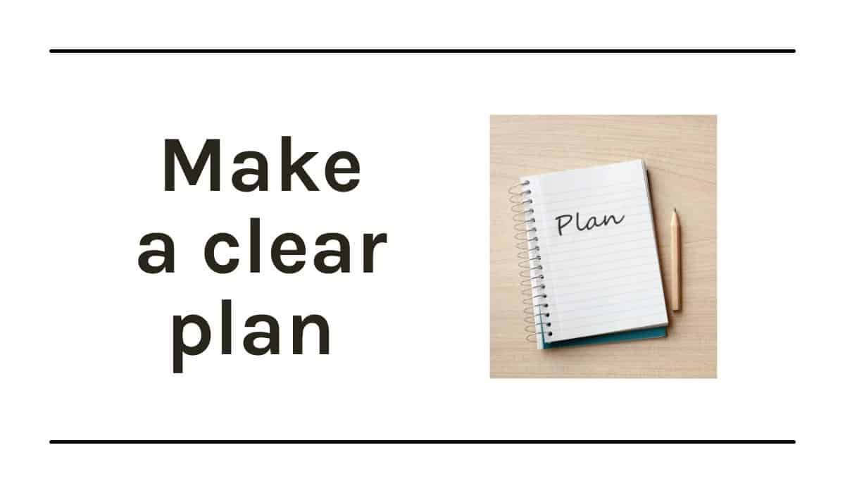 Graphic with notebook with text to make a plan.