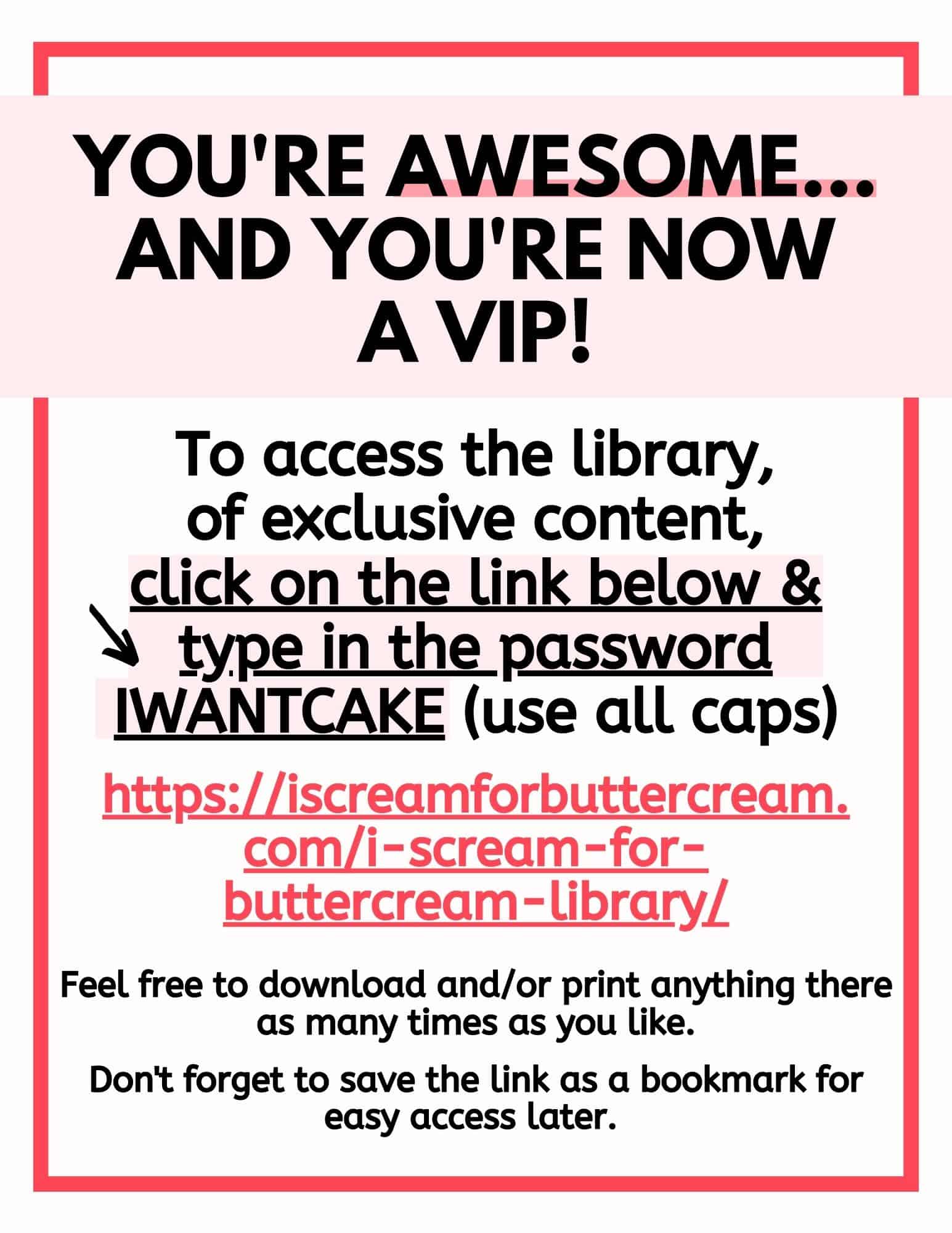 Graphic with VIP library password.