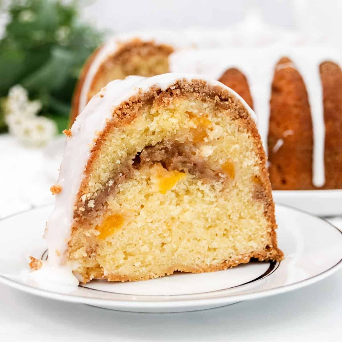 Peach Cobbler Pound Cake Using a Mini Bundt Pan - Gimme From Scratch