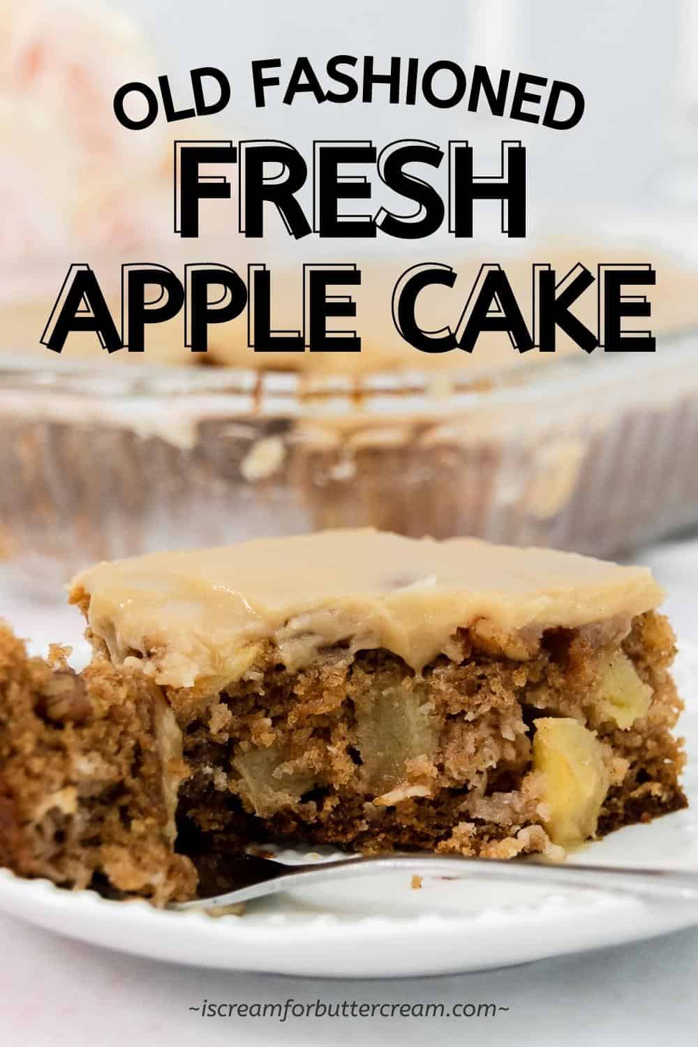 Close up of apple cake with text pin 1.