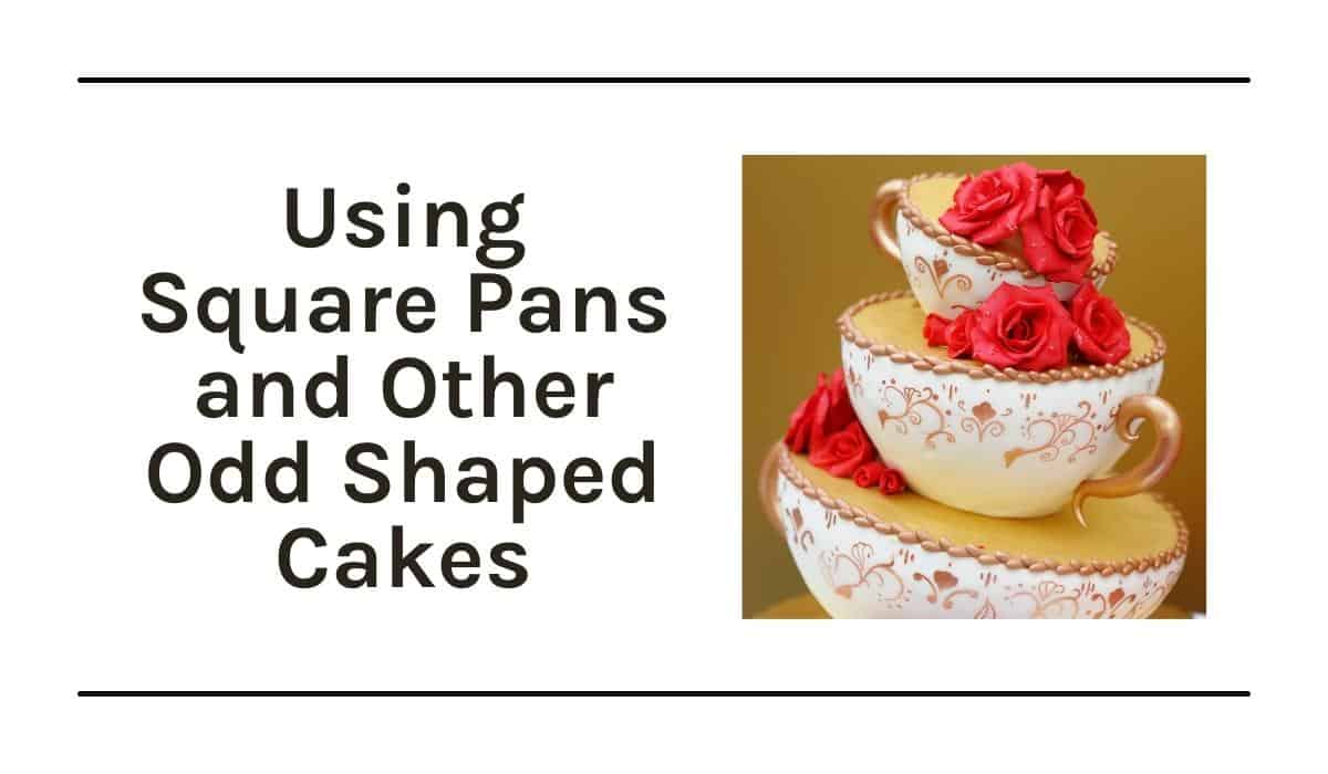 Graphic with odd shaped cakes with text.