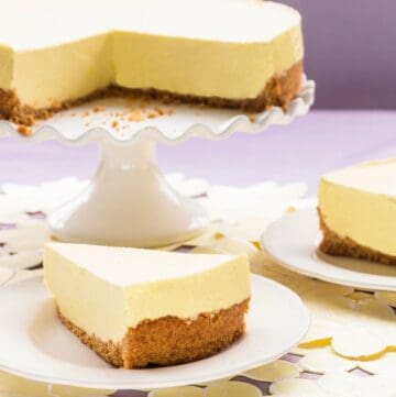 Cheesecakes on plates.
