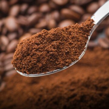 Cocoa powder in a spoon.