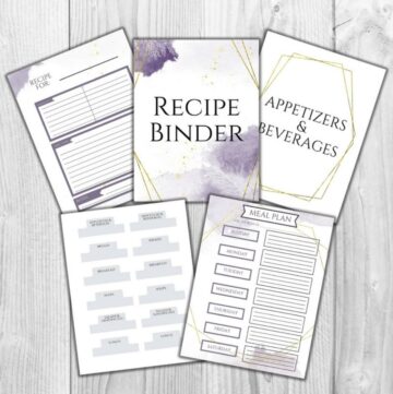 Purple and gold recipe binder printables.