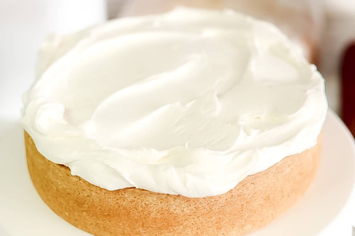Vanilla frosting on vanilla cake layer.