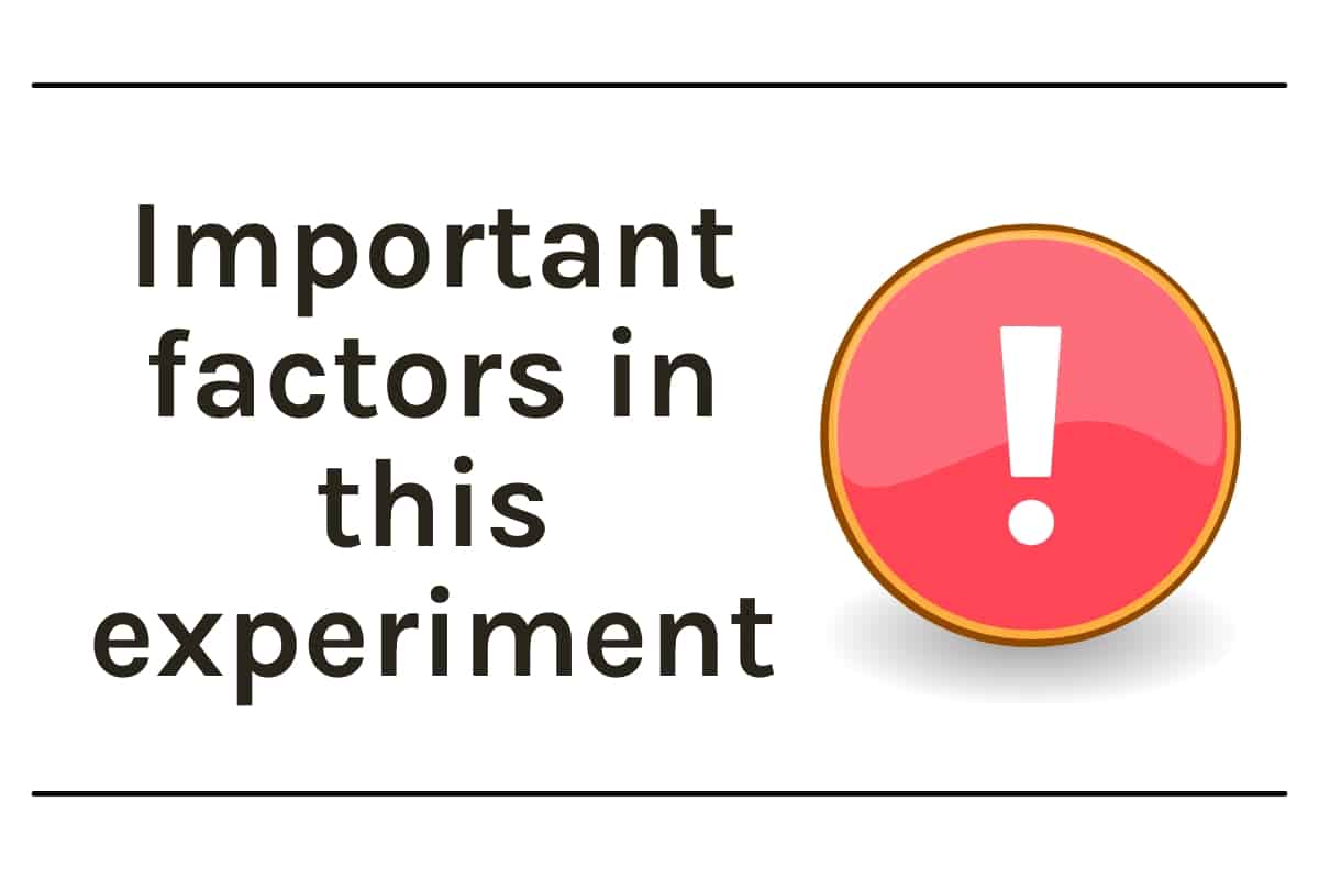 Graphic with exclamation point with text that says important factors in this experiment.