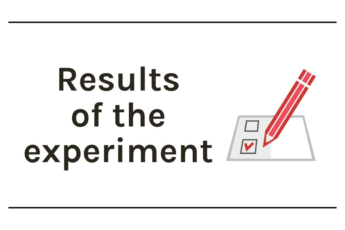Graphic with pencil and paper with check mark and text that says results of the experiment.