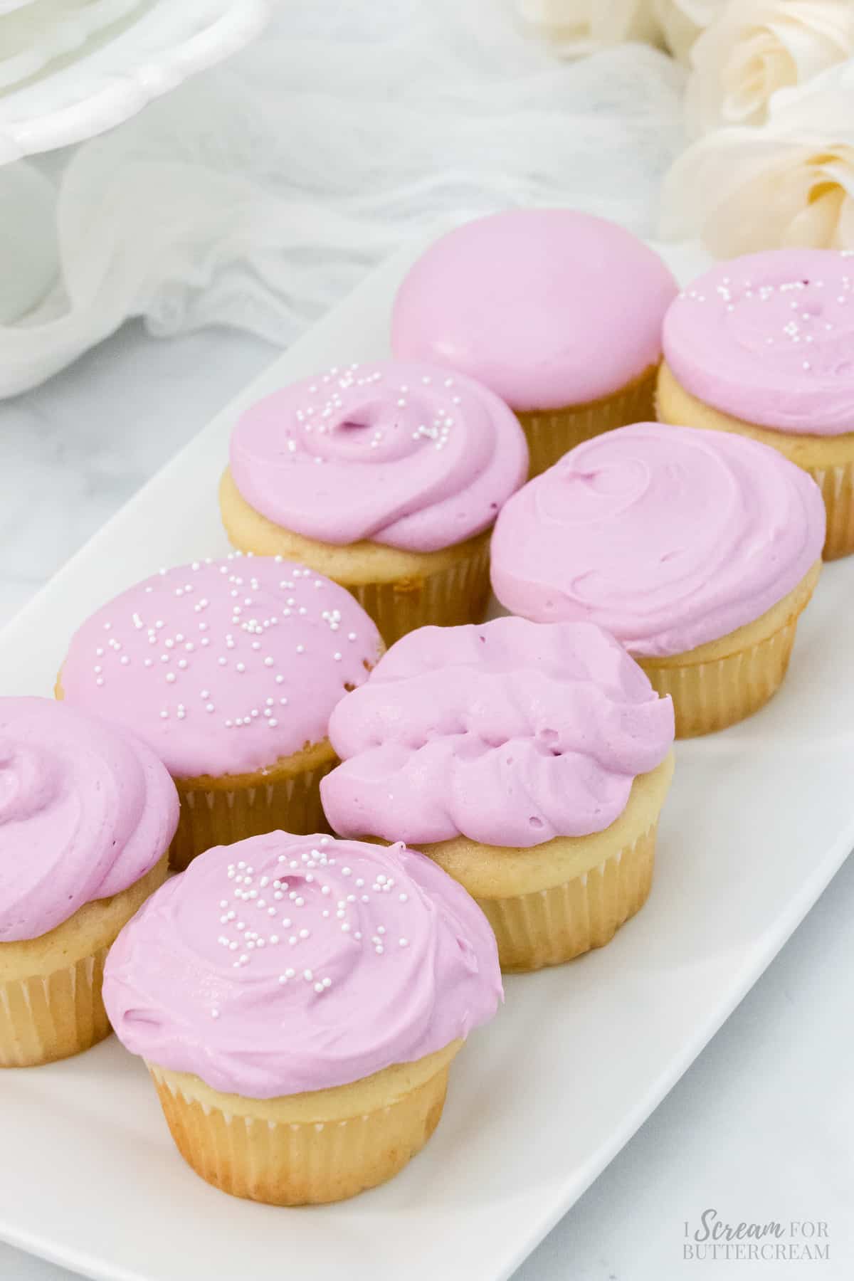 Top view of iced cupcakes without using a piping bag.