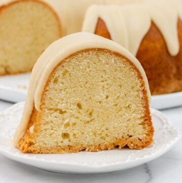 Large slice of buttermilk pound cake featured image.