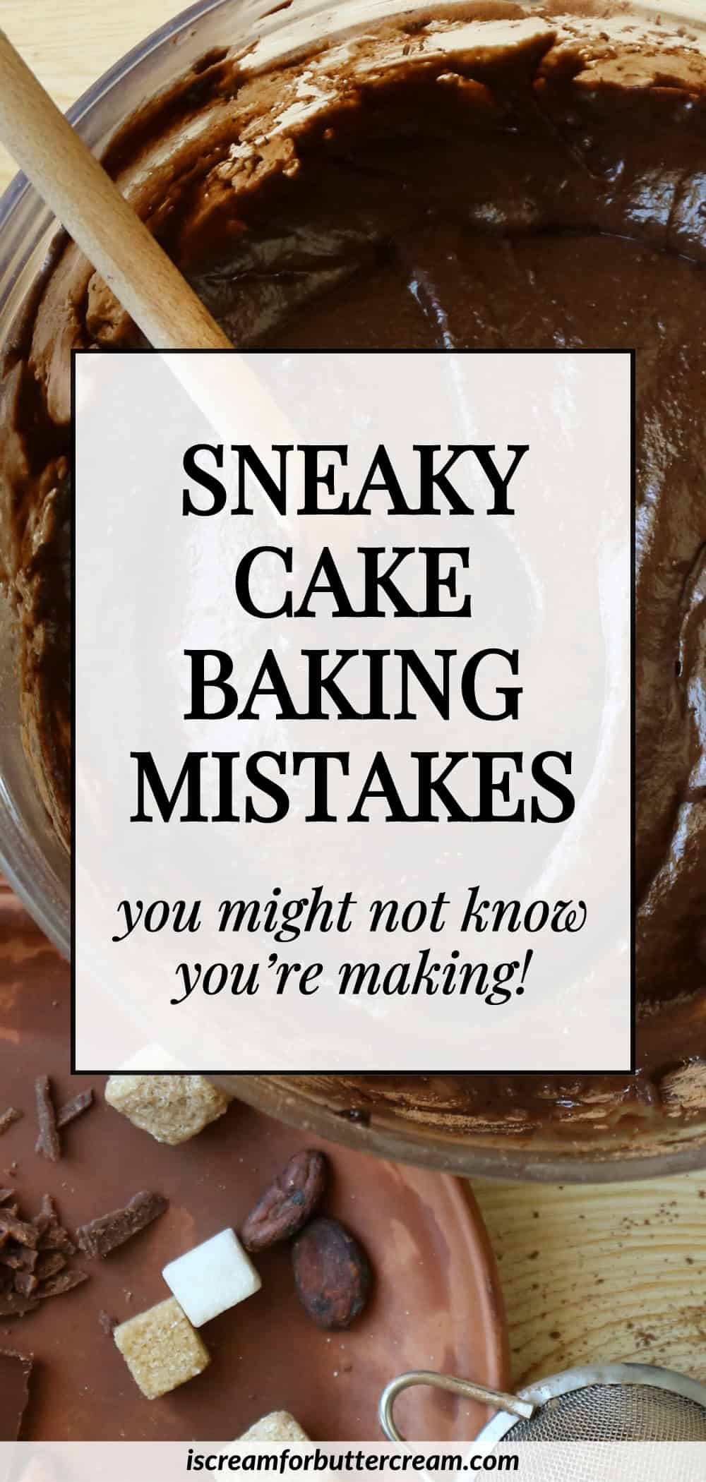 Pinterest image with chocolate cake batter in a mixing bowl and text overlay.