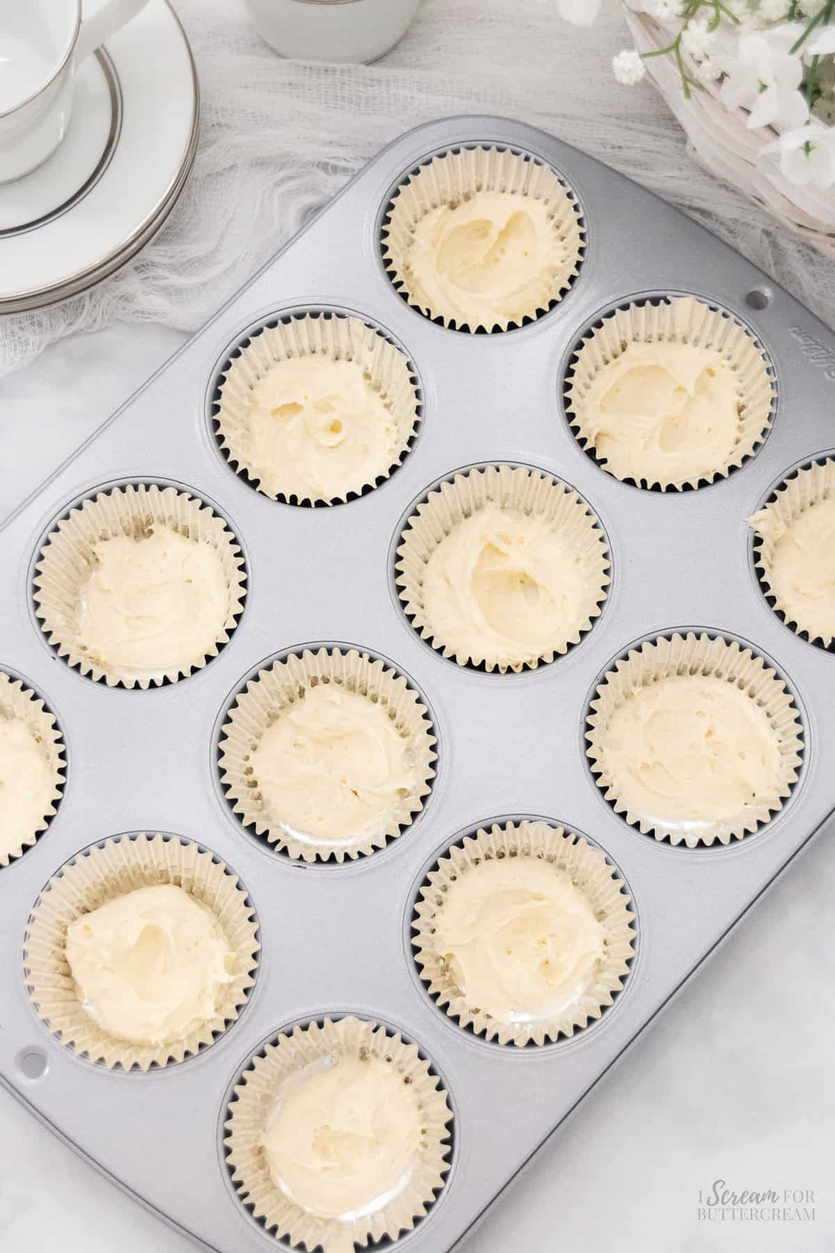 Cupcake batter in cupcake liners.