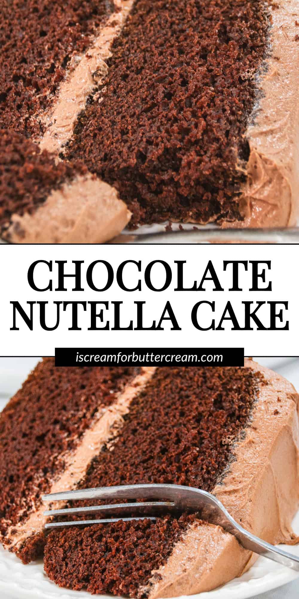Chocolate Nutella cake with Nutella frosting and a moist chocolate crumb.